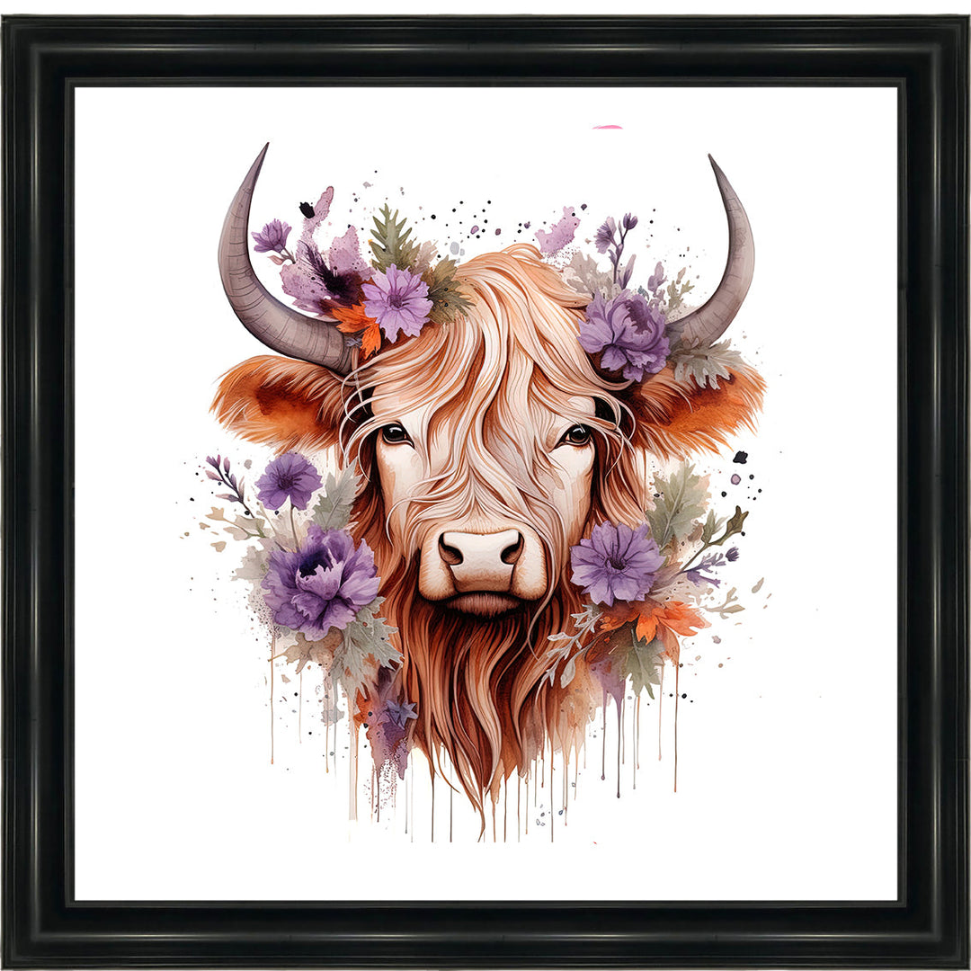 AN1541 HIGHLAND COW WITH FLOWERS ||