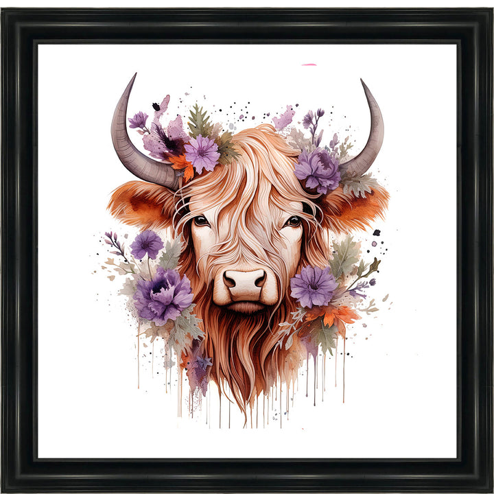 AN1541 HIGHLAND COW WITH FLOWERS ||