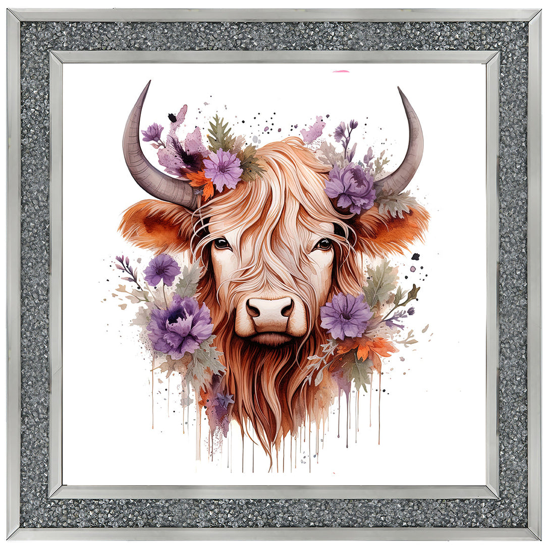 AN1541 HIGHLAND COW WITH FLOWERS ||