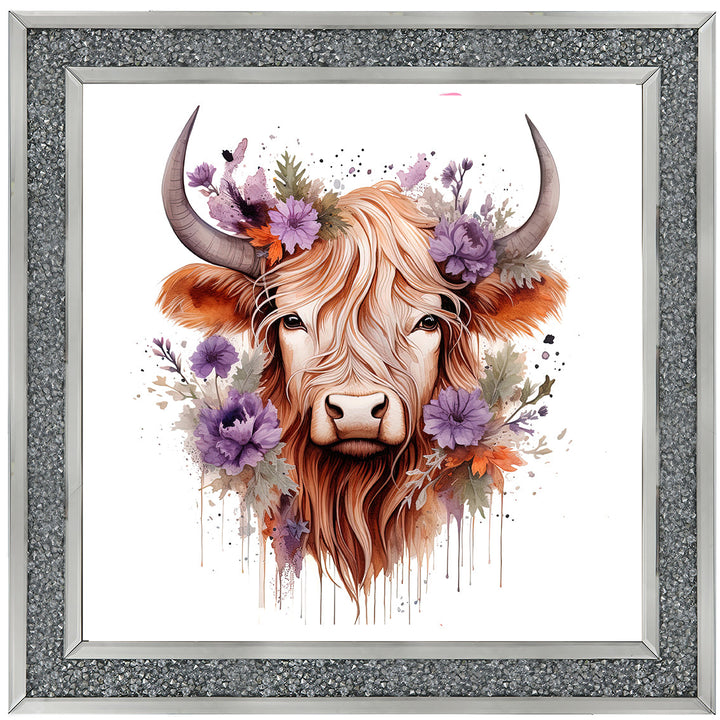 AN1541 HIGHLAND COW WITH FLOWERS ||