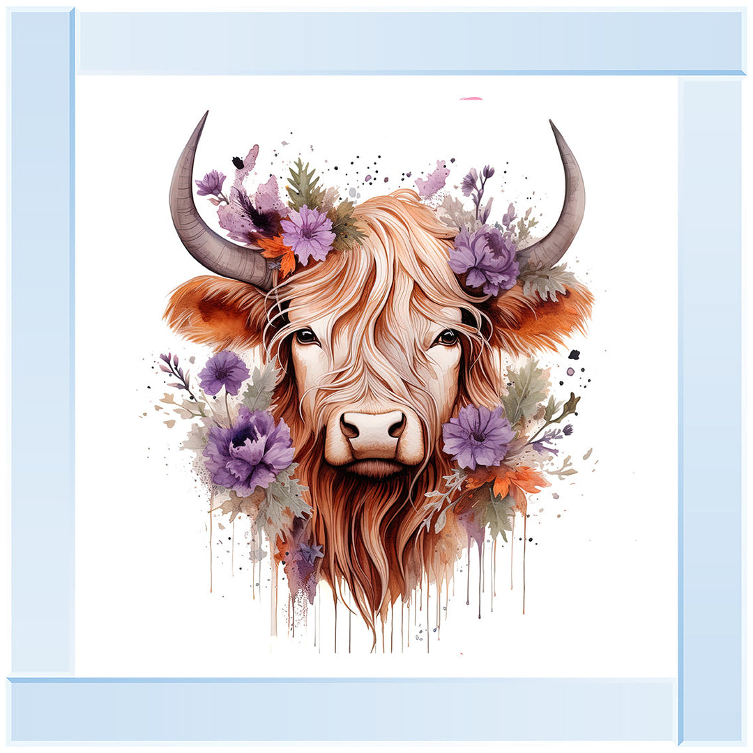 AN1541 HIGHLAND COW WITH FLOWERS ||