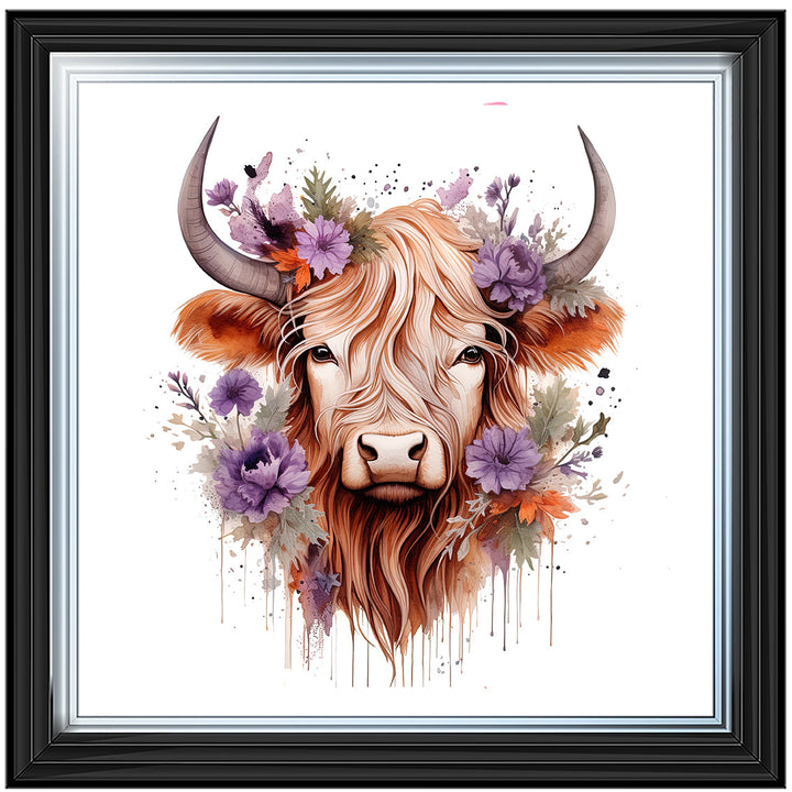 AN1541 HIGHLAND COW WITH FLOWERS ||