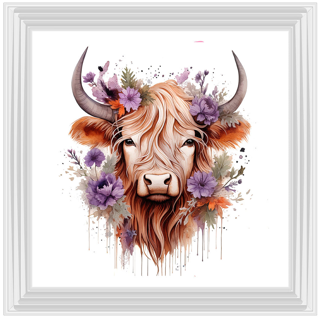 AN1541 HIGHLAND COW WITH FLOWERS ||