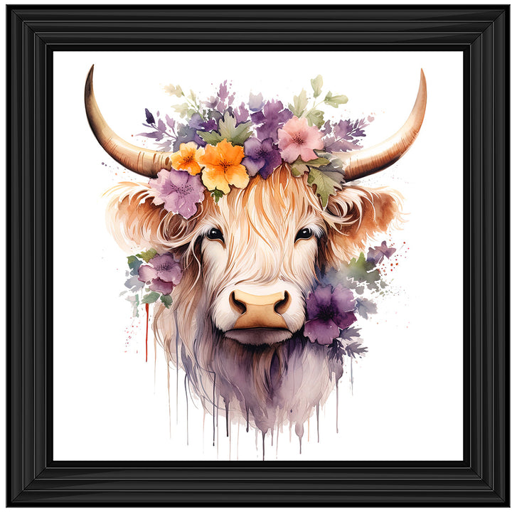 AN1542 HIGHLAND COW WITH FLOWERS III