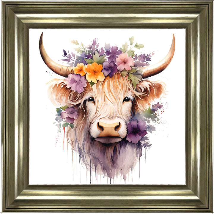 AN1542 HIGHLAND COW WITH FLOWERS III