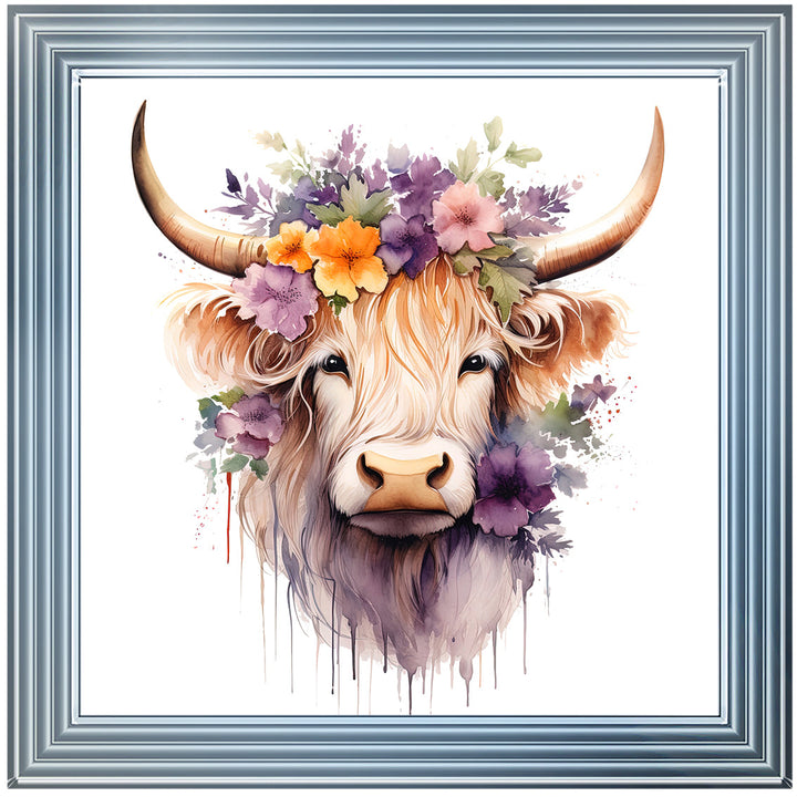AN1542 HIGHLAND COW WITH FLOWERS III