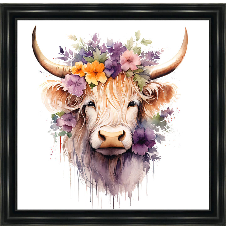 AN1542 HIGHLAND COW WITH FLOWERS III