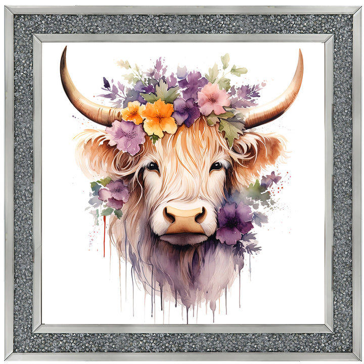 AN1542 HIGHLAND COW WITH FLOWERS III
