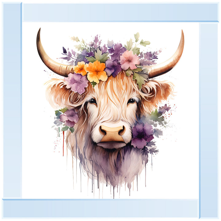 AN1542 HIGHLAND COW WITH FLOWERS III