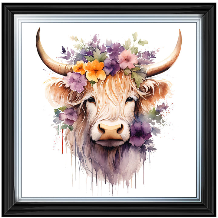 AN1542 HIGHLAND COW WITH FLOWERS III