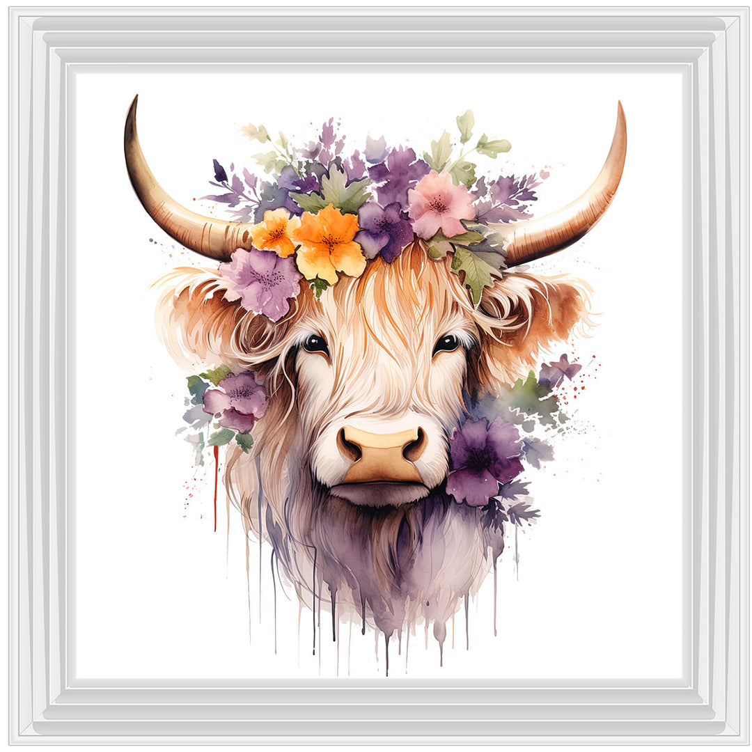 AN1542 HIGHLAND COW WITH FLOWERS III