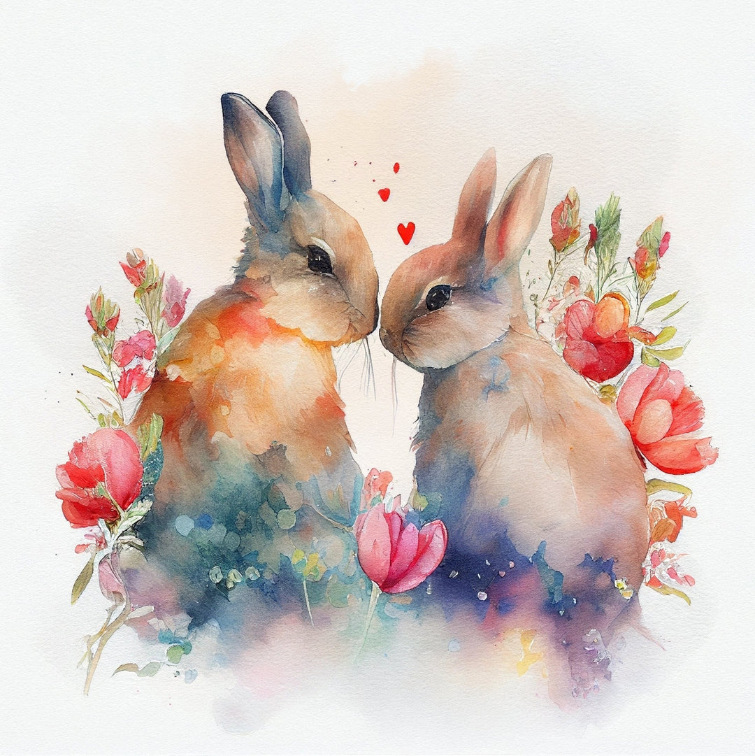 AN1544 TWO BUNNIES IN FLOWERS