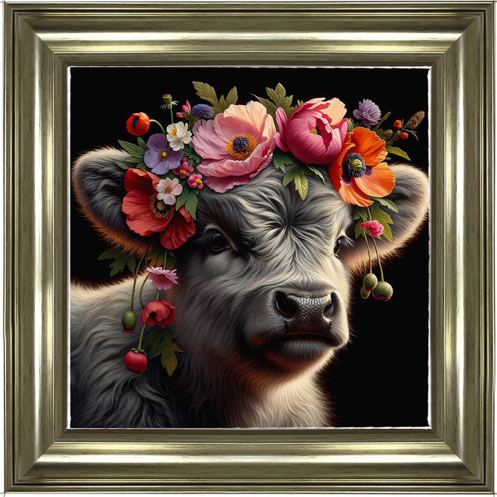 AN1571 FLORAL CROWN HIGHLAND BABY COW