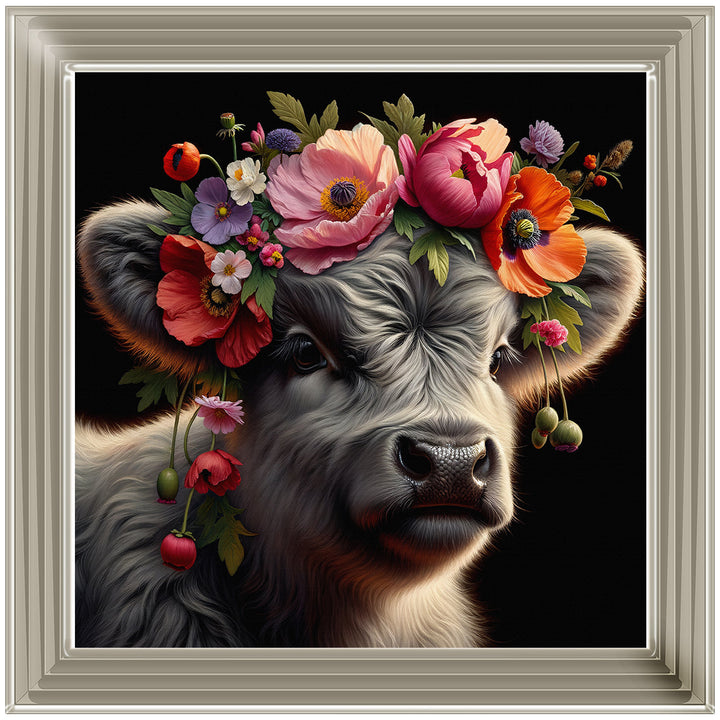 AN1571 FLORAL CROWN HIGHLAND BABY COW