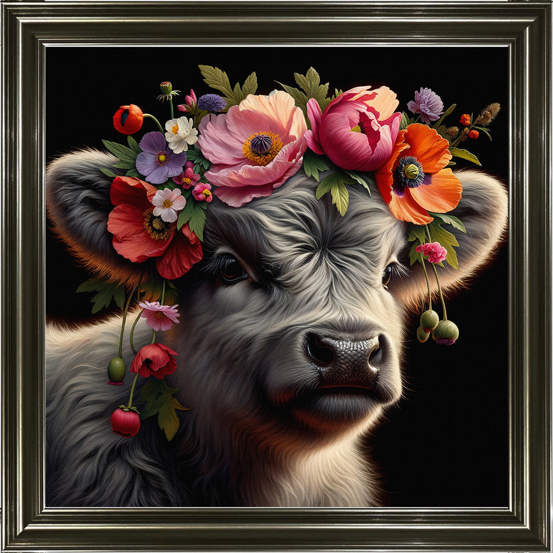 AN1571 FLORAL CROWN HIGHLAND BABY COW