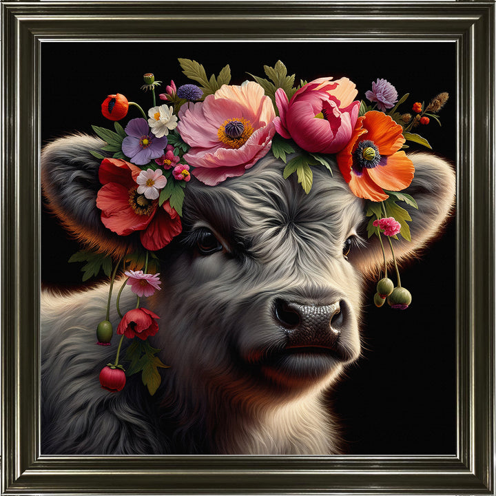 AN1571 FLORAL CROWN HIGHLAND BABY COW
