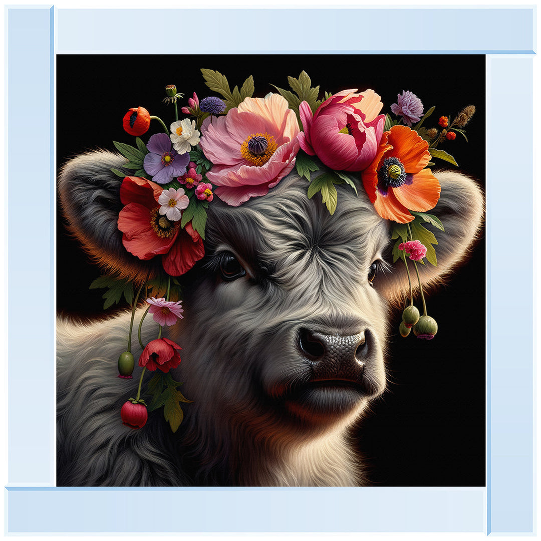 AN1571 FLORAL CROWN HIGHLAND BABY COW