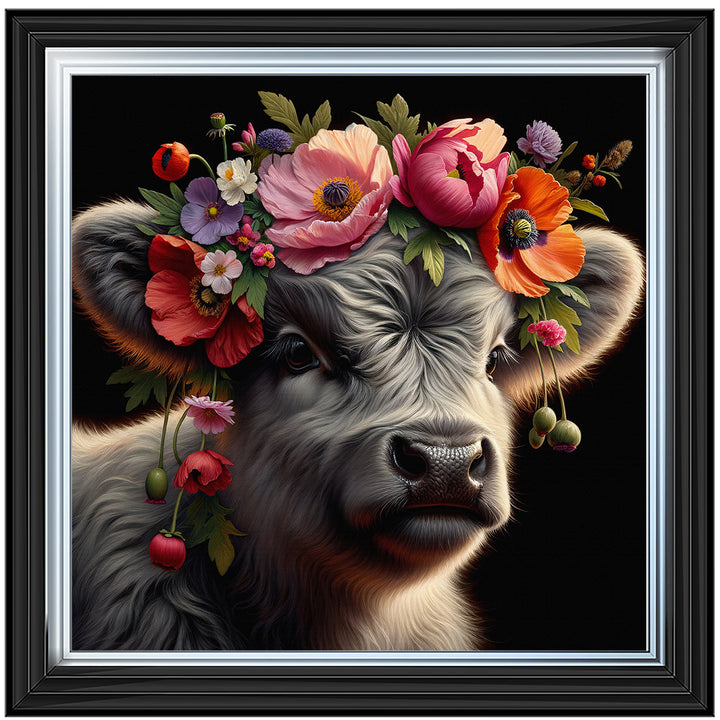 AN1571 FLORAL CROWN HIGHLAND BABY COW