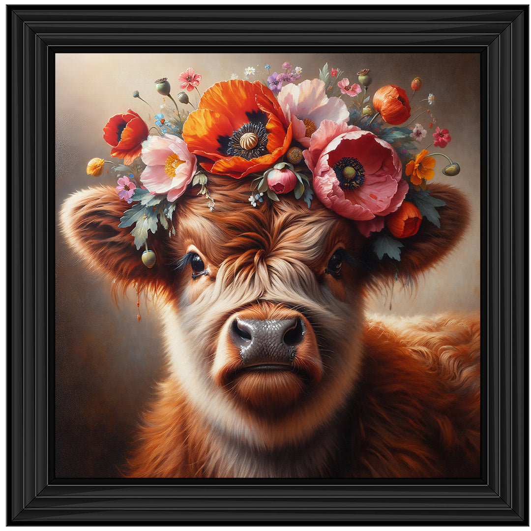 AN1572 FLORAL CROWN HIGHLAND BABY COW ||