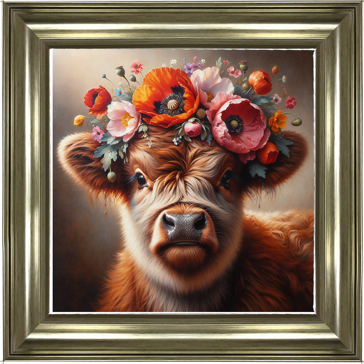 AN1572 FLORAL CROWN HIGHLAND BABY COW ||