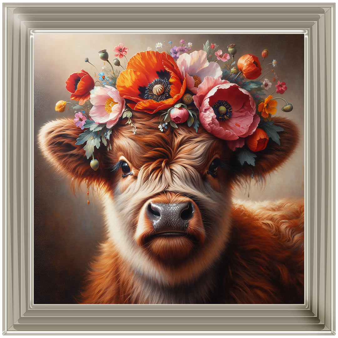 AN1572 FLORAL CROWN HIGHLAND BABY COW ||