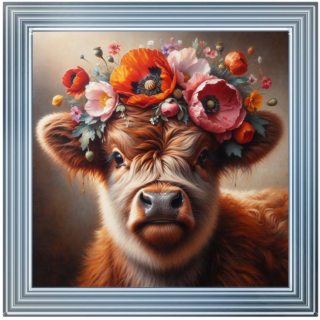 AN1572 FLORAL CROWN HIGHLAND BABY COW ||