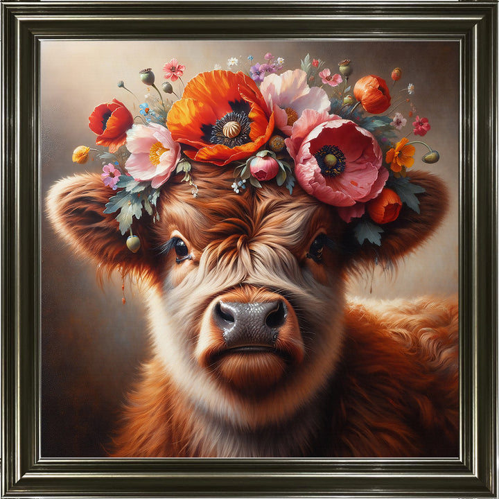 AN1572 FLORAL CROWN HIGHLAND BABY COW ||