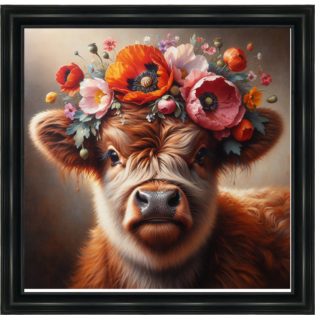 AN1572 FLORAL CROWN HIGHLAND BABY COW ||