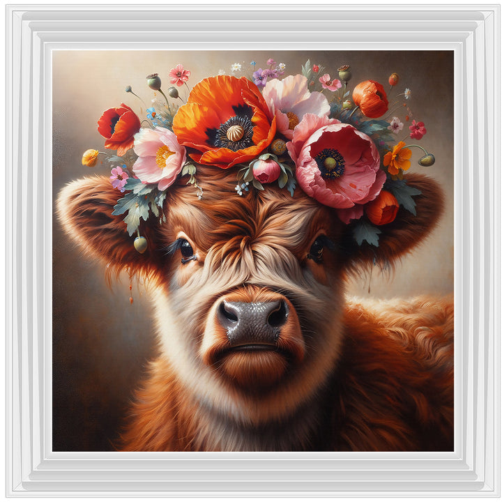 AN1572 FLORAL CROWN HIGHLAND BABY COW ||