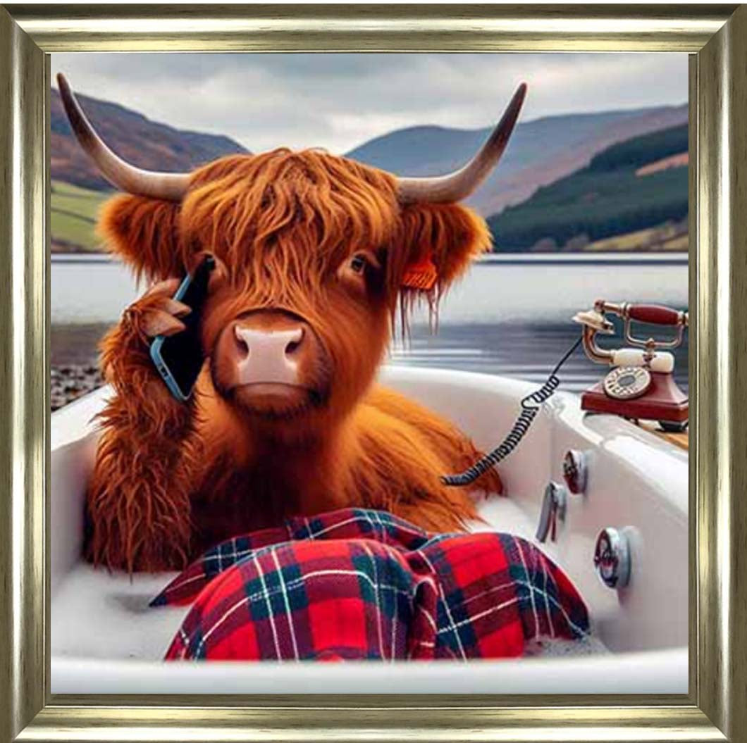 AN2138 Highland Cow On Phone Taking Bath |||