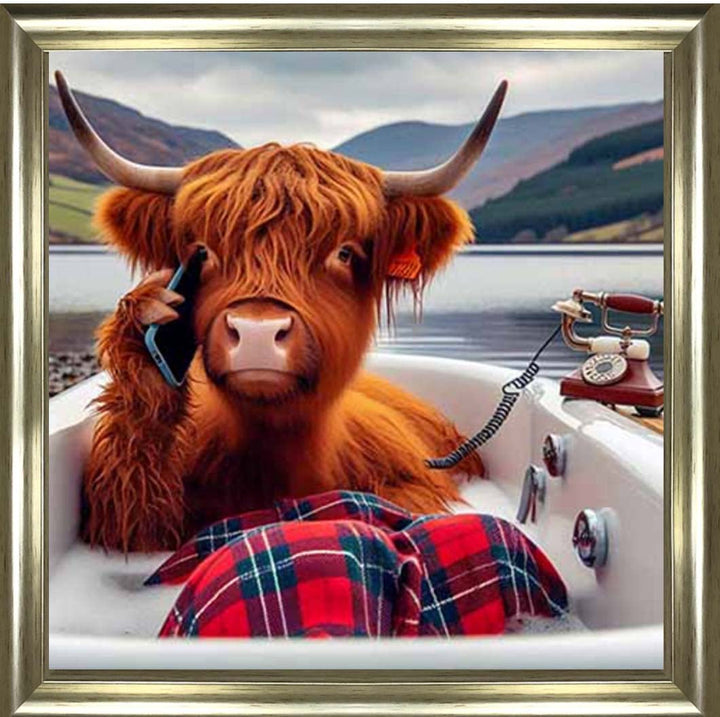 AN2138 Highland Cow On Phone Taking Bath |||