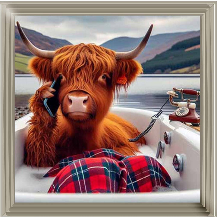 AN2138 Highland Cow On Phone Taking Bath |||