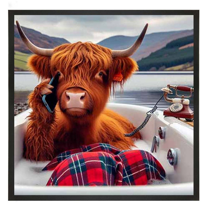 AN2138 Highland Cow On Phone Taking Bath |||