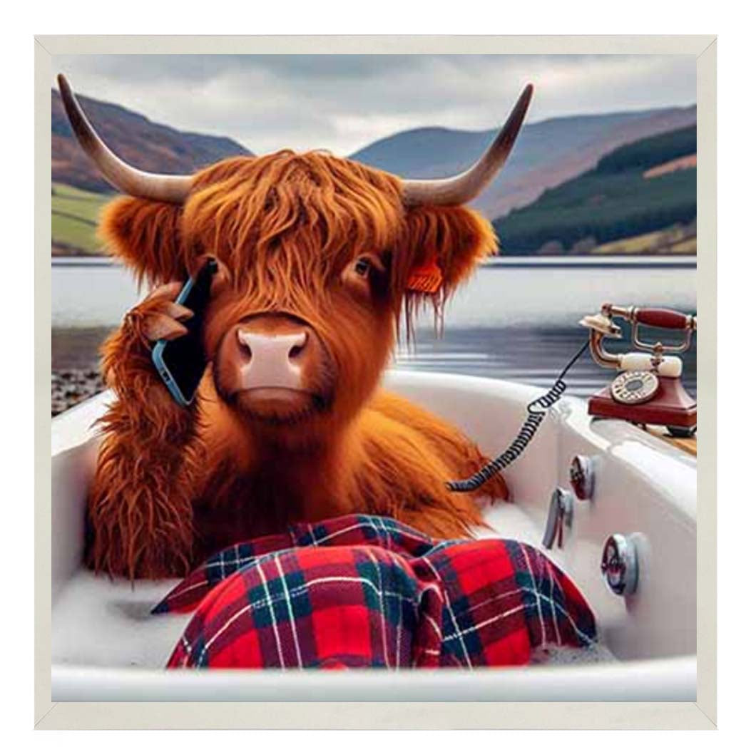 AN2138 Highland Cow On Phone Taking Bath |||