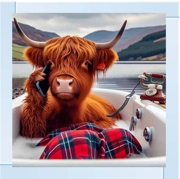 AN2138 Highland Cow On Phone Taking Bath |||