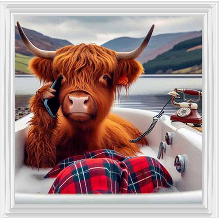AN2138 Highland Cow On Phone Taking Bath |||