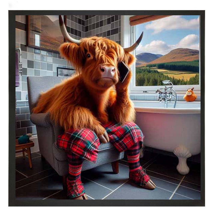 AN2139 Highland Cow On Toilet With Phone