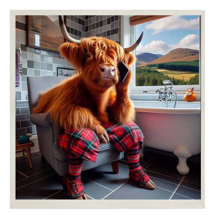 AN2139 Highland Cow On Toilet With Phone