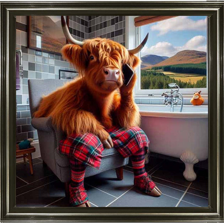 AN2139 Highland Cow On Toilet With Phone
