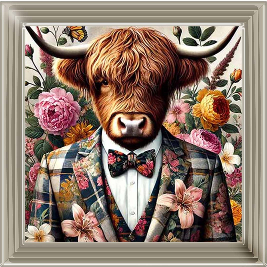 AN2148 Highland Cow In Floral Suit