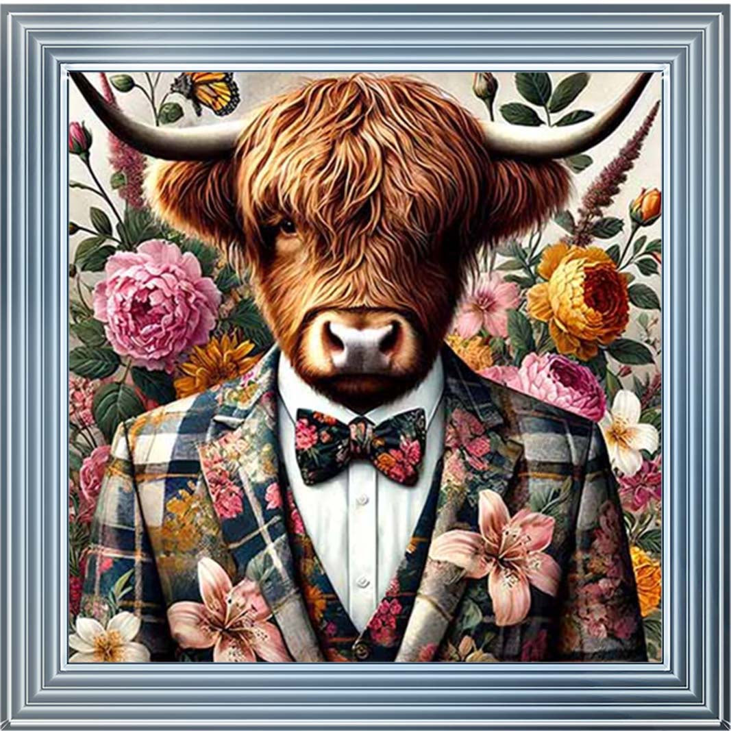 AN2148 Highland Cow In Floral Suit