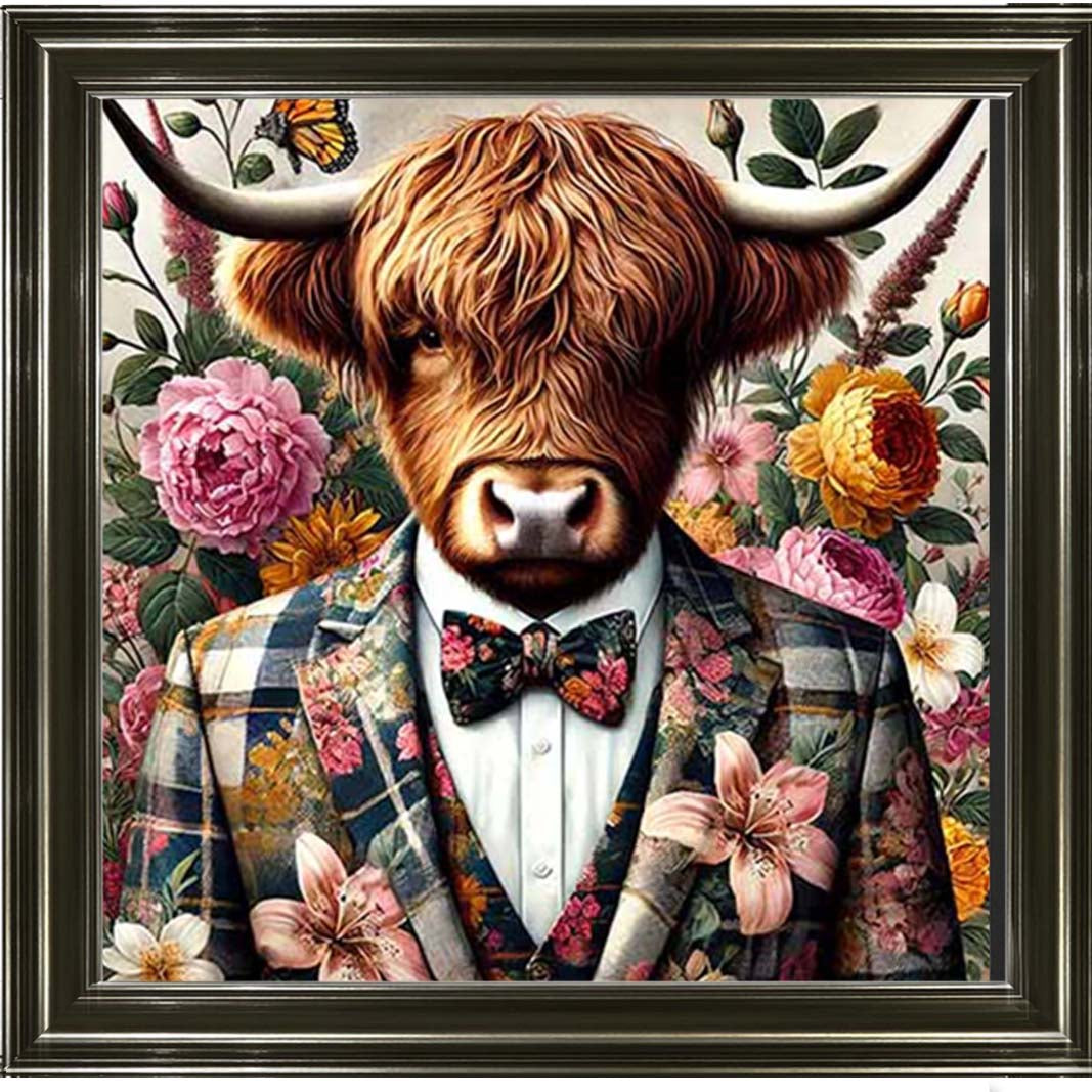 AN2148 Highland Cow In Floral Suit