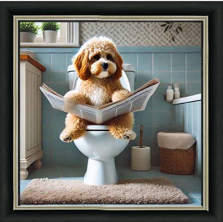 AN2207-C Cockapoo Sitting on Toilet