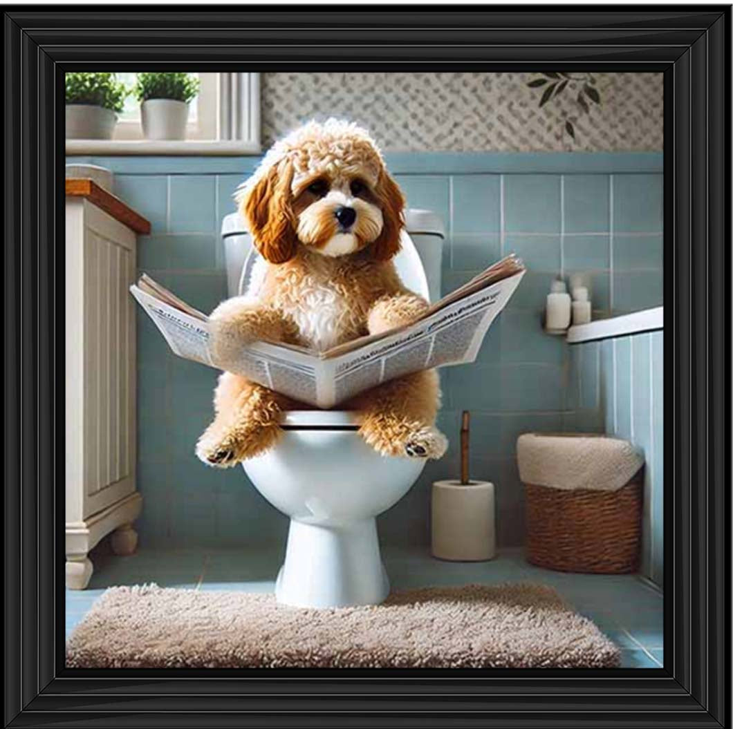 AN2207-C Cockapoo Sitting on Toilet