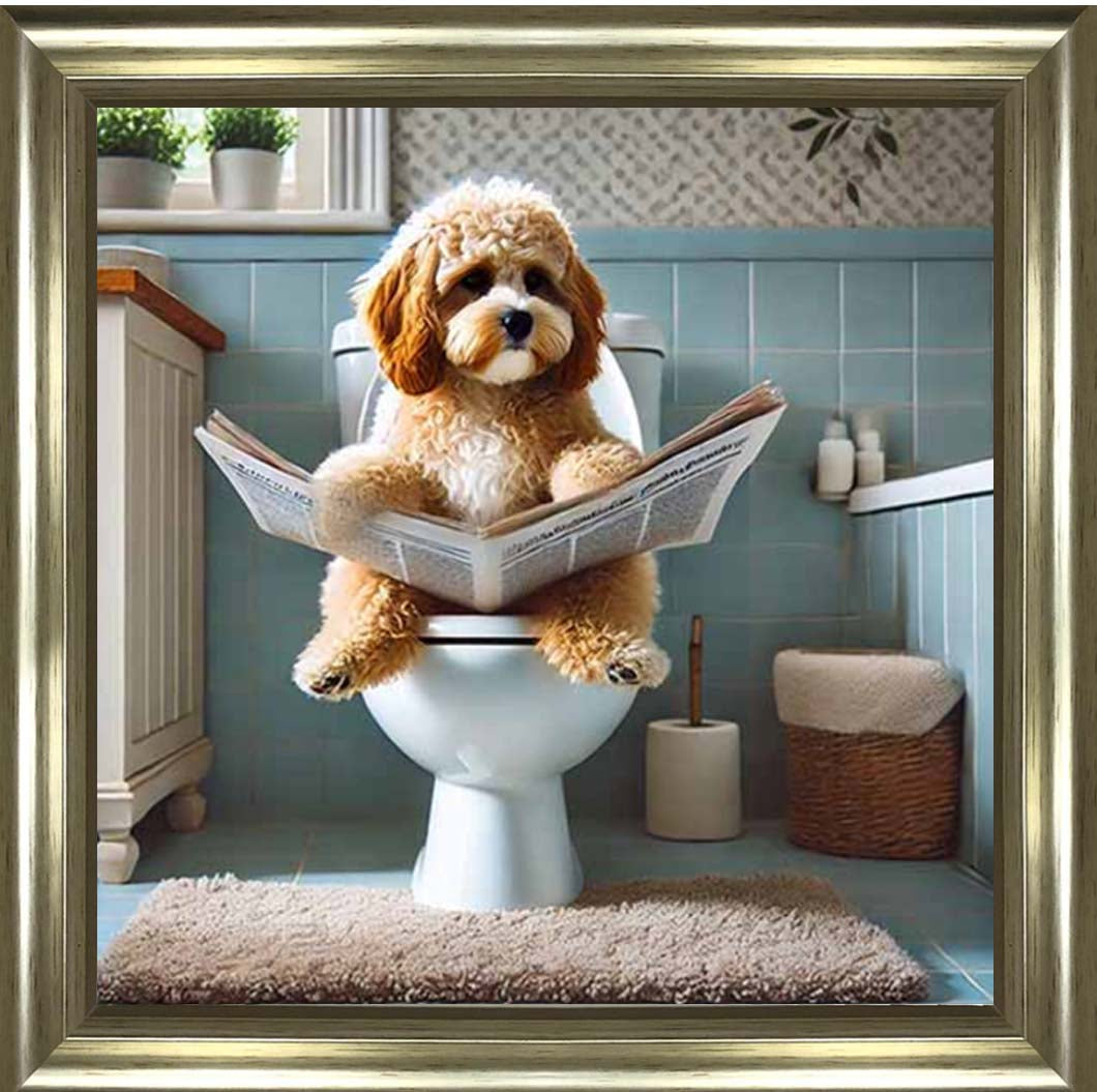 AN2207-C Cockapoo Sitting on Toilet