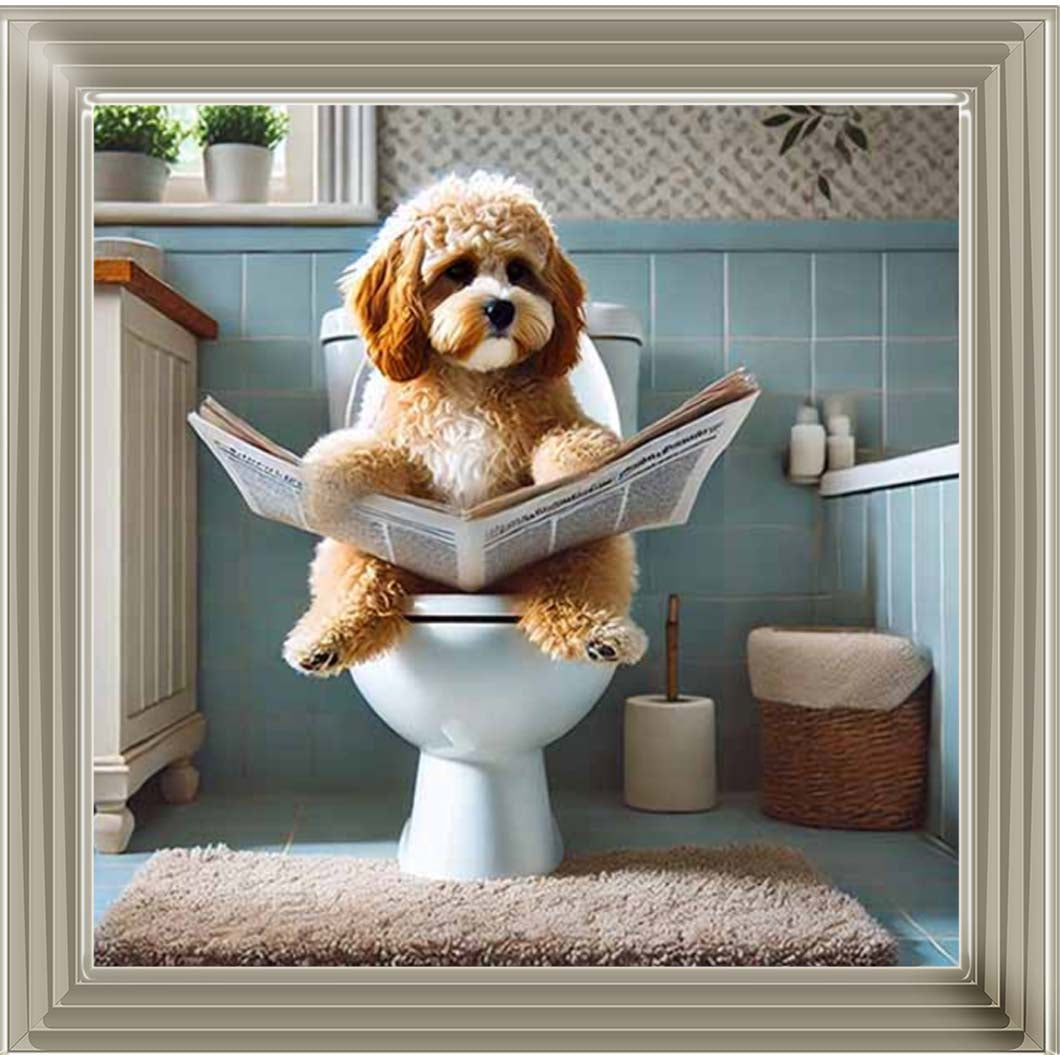 AN2207-C Cockapoo Sitting on Toilet