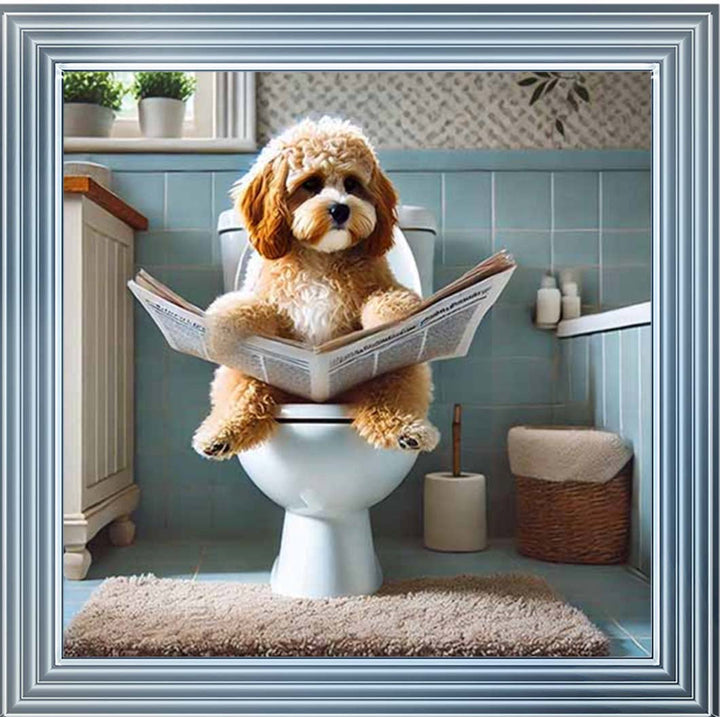 AN2207-C Cockapoo Sitting on Toilet