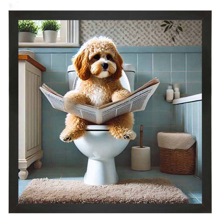 AN2207-C Cockapoo Sitting on Toilet