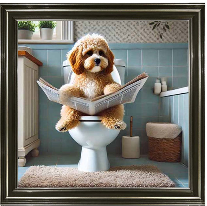 AN2207-C Cockapoo Sitting on Toilet