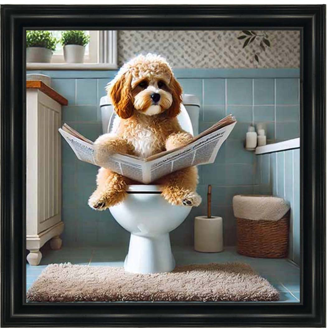 AN2207-C Cockapoo Sitting on Toilet